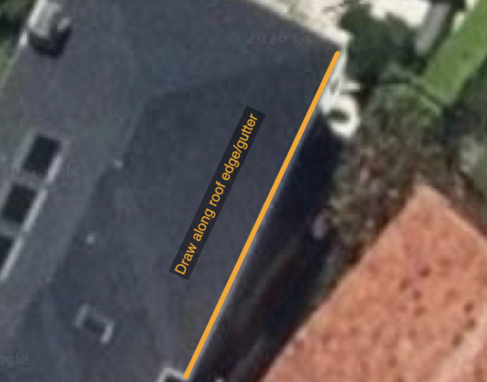 Panel Placement map with the first polygon line drawn along the roof gutter edge.