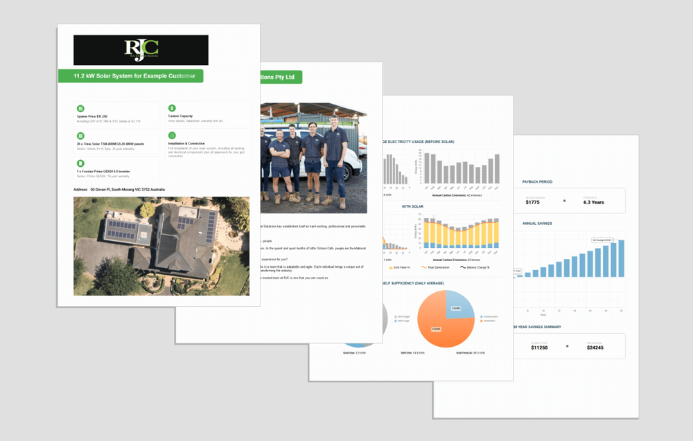 Solar proposal with financial analysis and system specifications